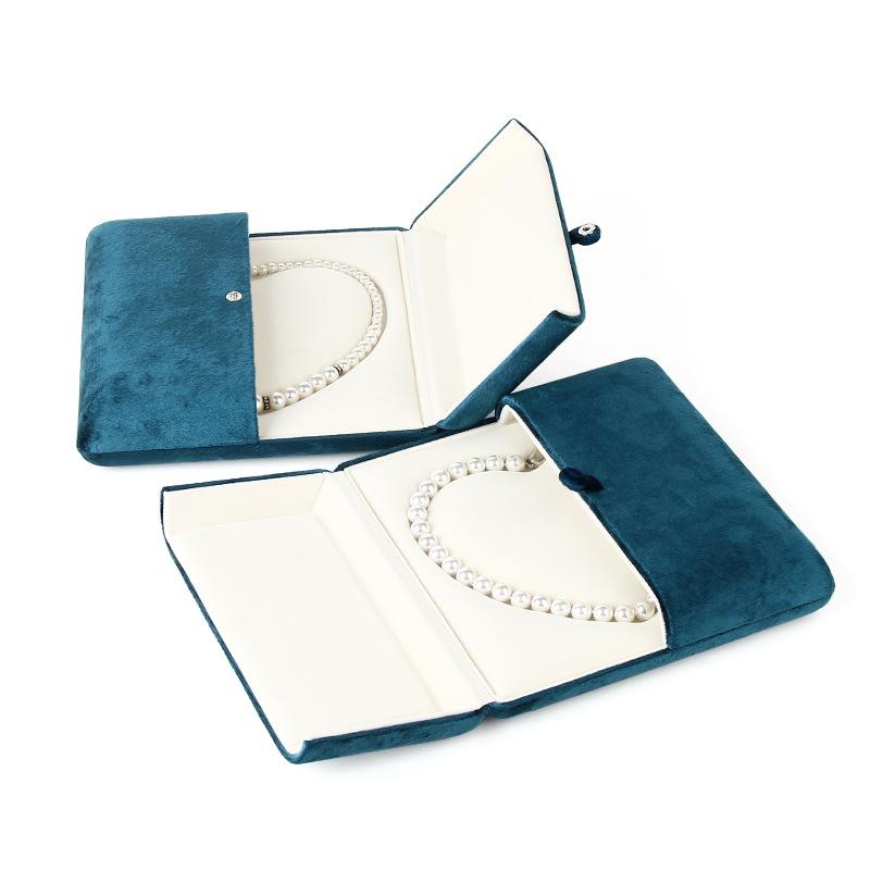 Velvet Jewelry Box Set for Necklace - Heart Shape Pearl Display Case with Dual Snap Closure Soft Lined Gift Packaging