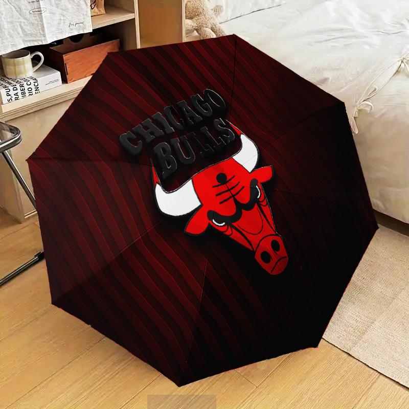 Chicago-Bulls Logo Automatic Folding Umbrella - 8-Rib Travel Umbrella with Auto Open/Close & Portable Gifts for Holidays or Birthdays