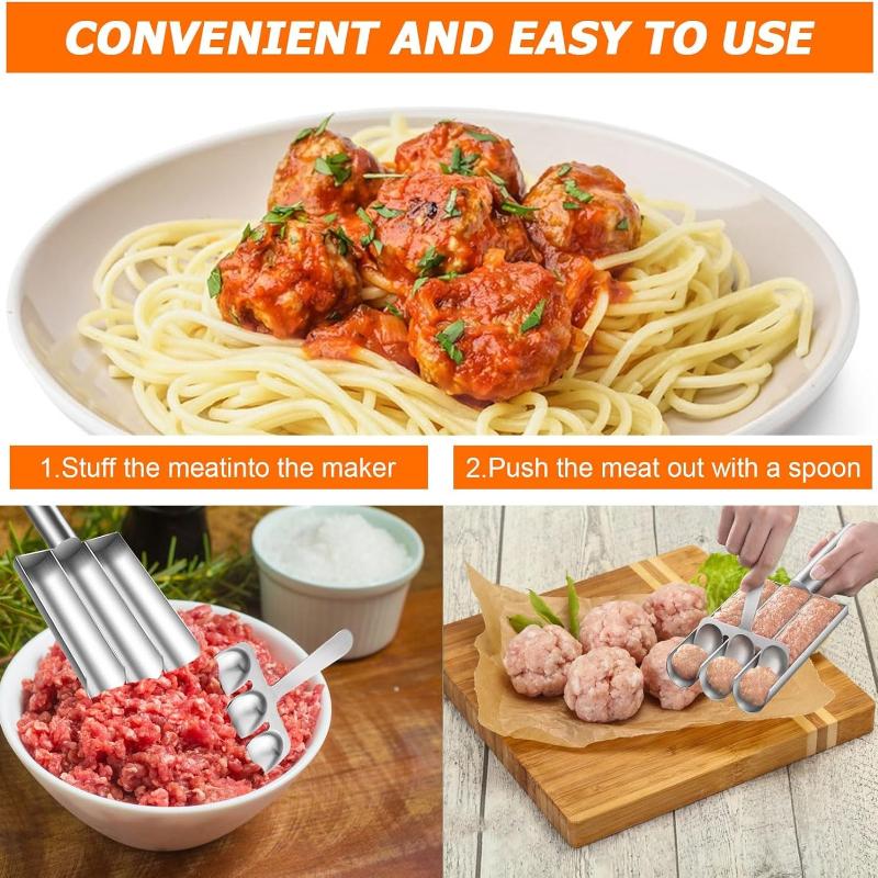 Triple Meatball Maker, Stainless Steel Meatball Maker, Meatball Mold, with Triple Spoon