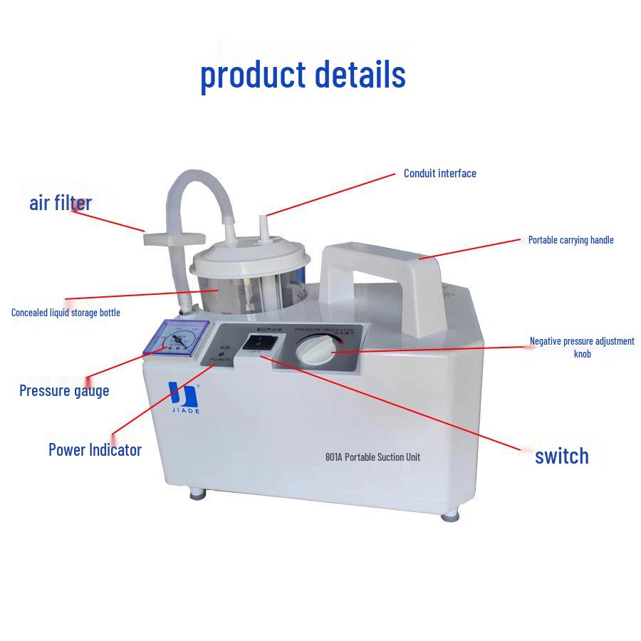 Jiade Electric 801A Portable Medical Suction Machine for Adults & Children - Free Shipping
