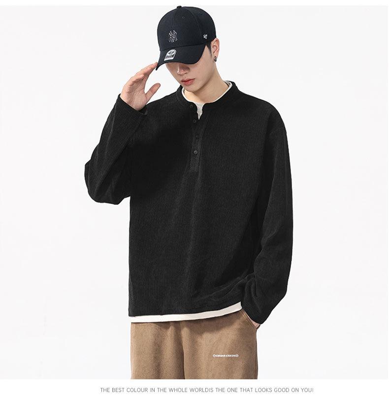 Men's Washed Two-Piece Look Long Sleeve American Streetwear Loose Heavyweight Plus Size Top 550