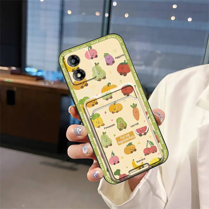 Dirt-resistant TPU Phone Case For MOTO E13 Graffiti Anti-dust Back Cover Cover Cartoon Soft Case Card Slot Cute Card Bag