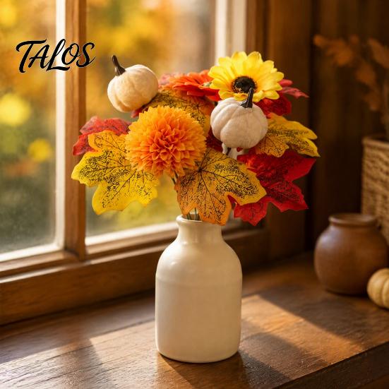 Herbstliche Blumendekorationen Künstlicher Sonnenblumen-Ahornblatt-Strauß, Herbstblumen, Realistische Seiden-Fälschung Saisonale Innenraum-Dekorationen Blume für Thanksgiving