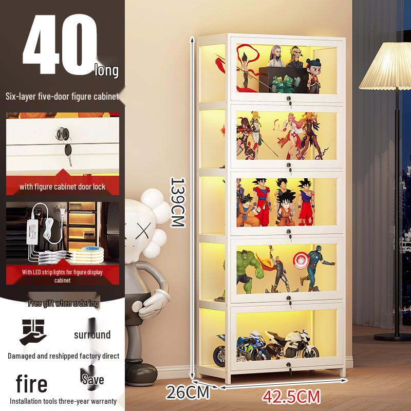 Acrylic Lockable Display Case with LED Lights for Figurines and Models, Dustproof Transparent Stand