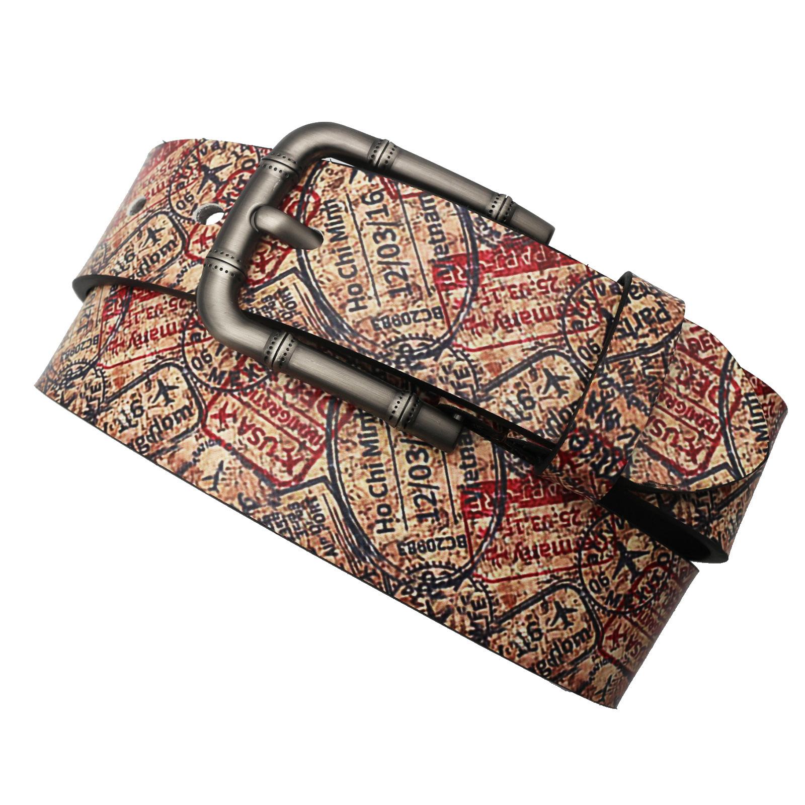 

Иностранный трендовый граффити ПУ принтованный ремень дизайн полный панк пряжка ремень 125cm красный