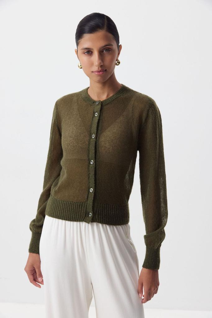 2026 Spring New Women's Hollow Out Knit Cardigan Soft Crew Neck Long Sleeve Lazy Style Sweater Coat