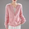 New Brushed Crew Neck Cardigan Solid Color Knitted Wool Sweater Women'S Brushed Jacket Loose Versatile Knitted Sweater