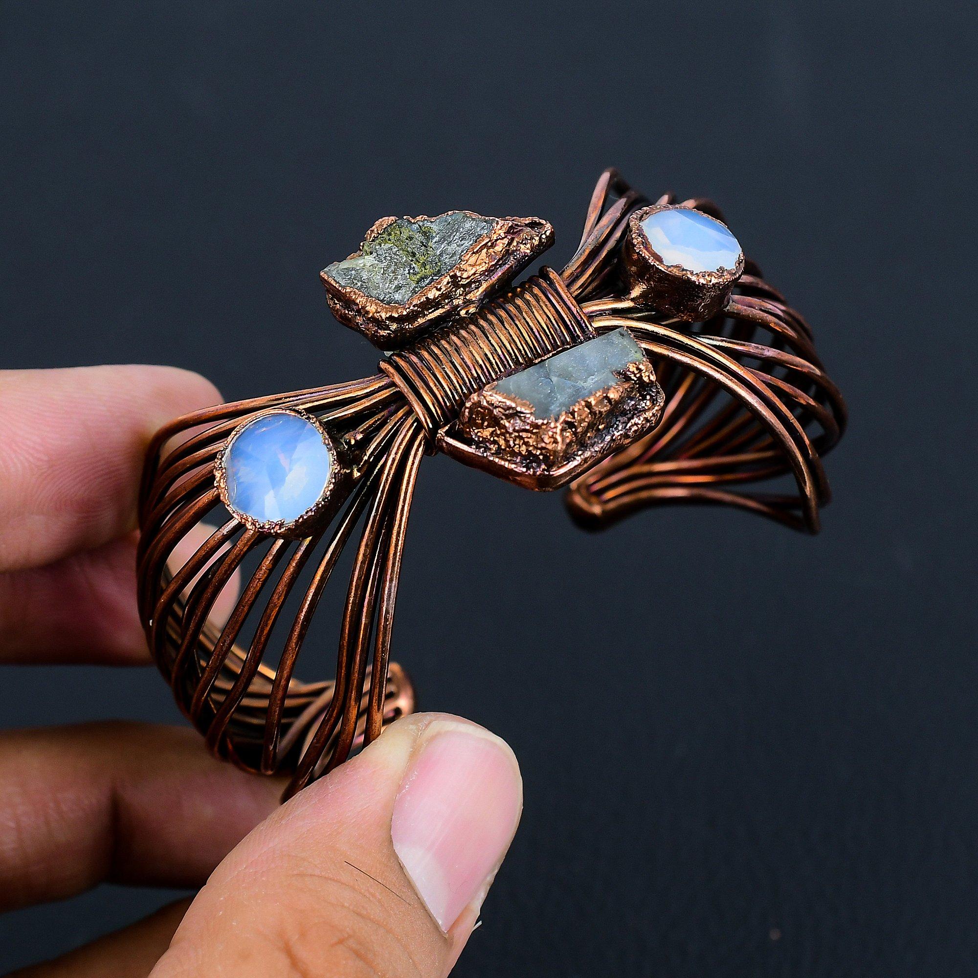 

Лабрадорит, молочный опал, драгоценный камень, медные украшения ручной работы, регулируемый браслет для нее Adjustable синий