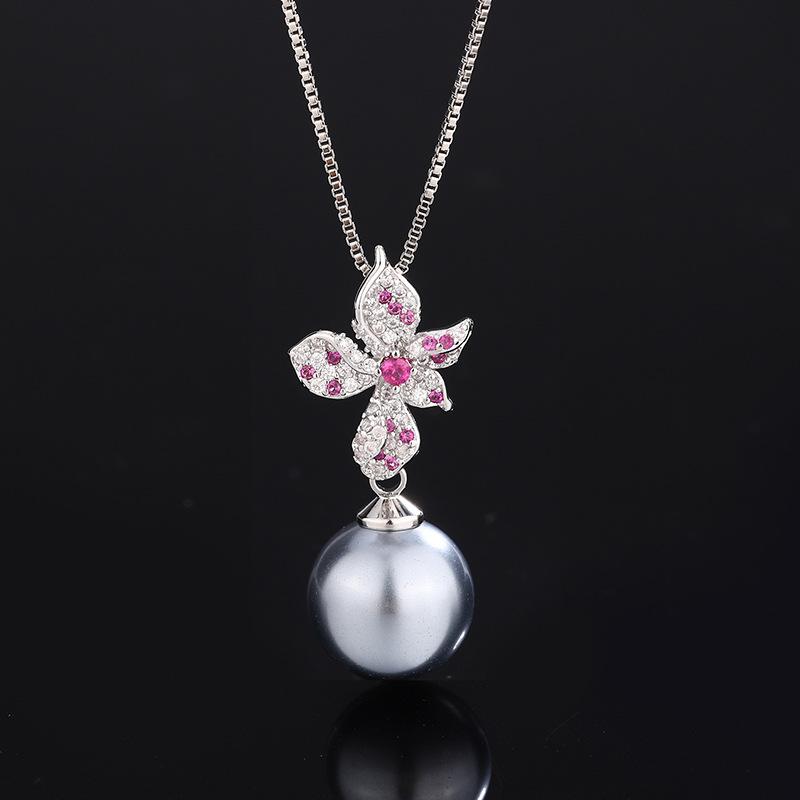 Pearl Necklace Niche Light Luxury Premium Red Corundum Red Treasure New Summer Suit Pendant Stud Earrings Women