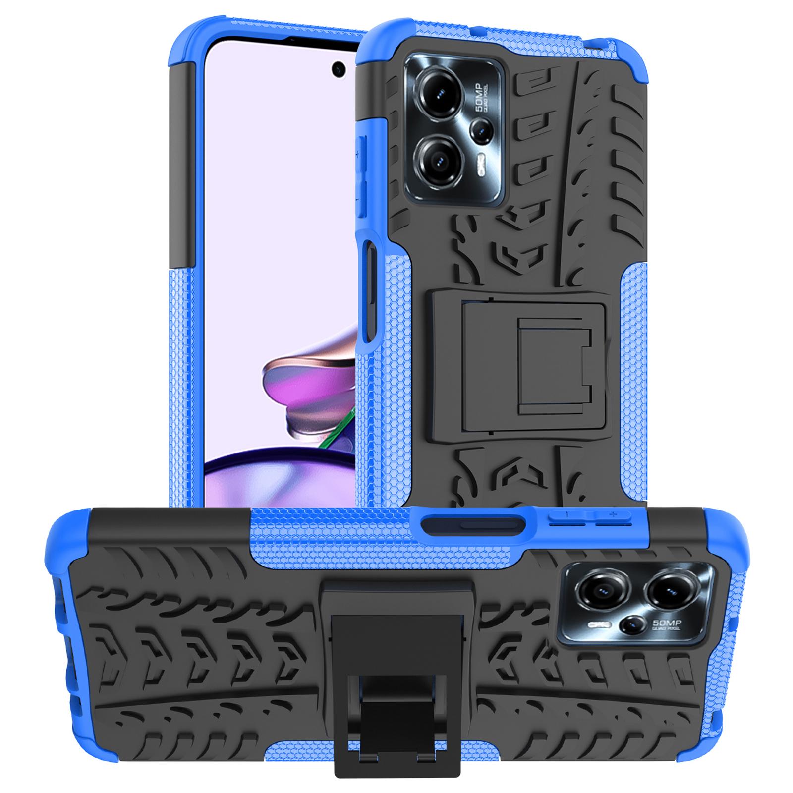 

For Motorola Moto G13 4G/G23 4G/G53 5G Kickstand Phone Case PC+TPU Tyre Pattern Phone Cover Blue