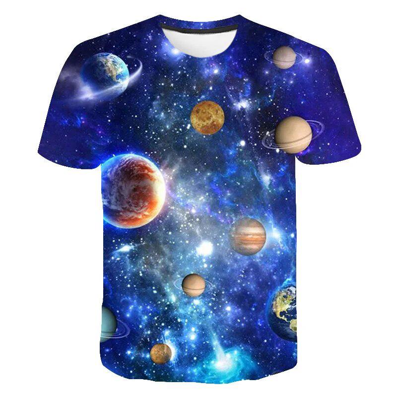 Galaxy 3D T-shirt for Boys, Summer Short Sleeve Casual Fashion Kids' Clothing, Crew Neck Top