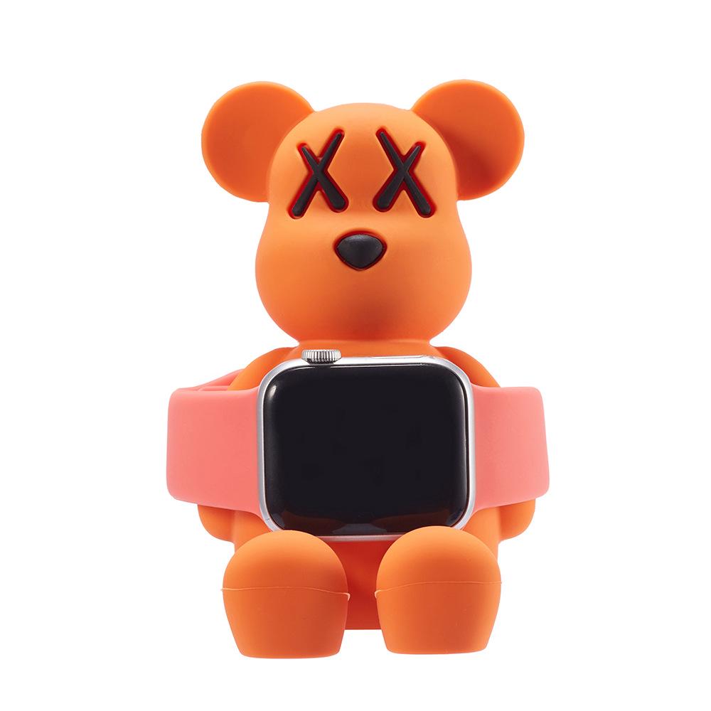 

Универсальная силиконовая зарядная подставка для Apple Watch Series 1-8 Ultra - Дизайн «Фиолетовый медведь» оранжевый