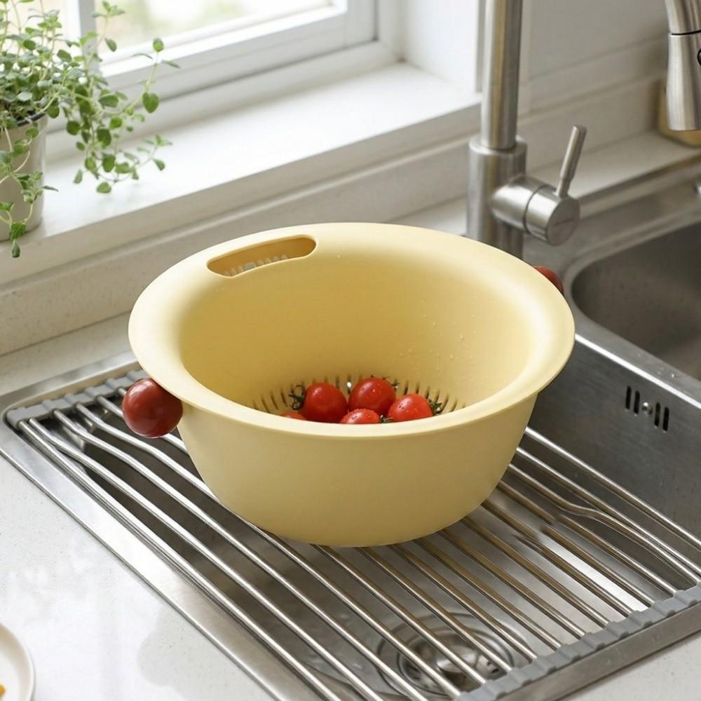 Large Capacity Vegetable Drain Basket Double Layer Vegetable Fruit Strainer  Household