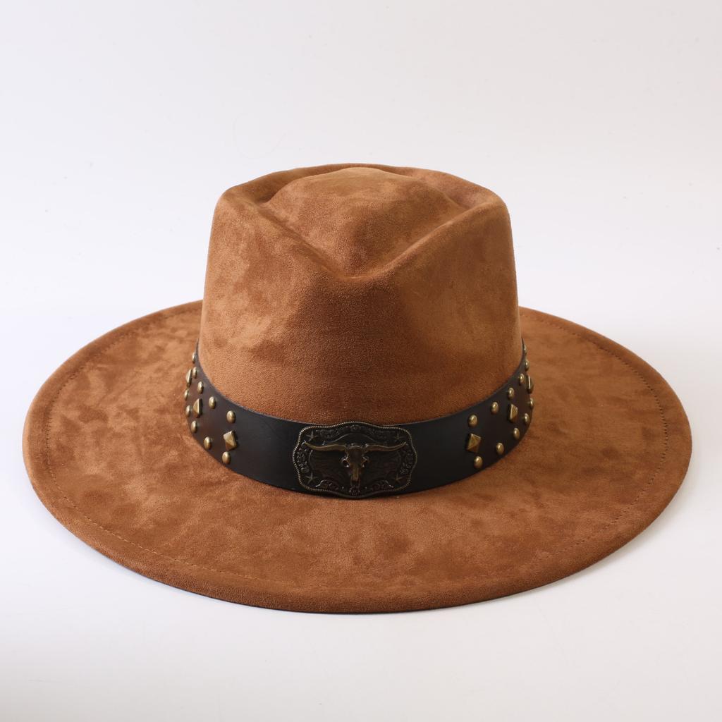 Popular European and American Style Suede Big-brimmed Top Hat, Men's and Women's Classic Fashion Western Cowboy Hat