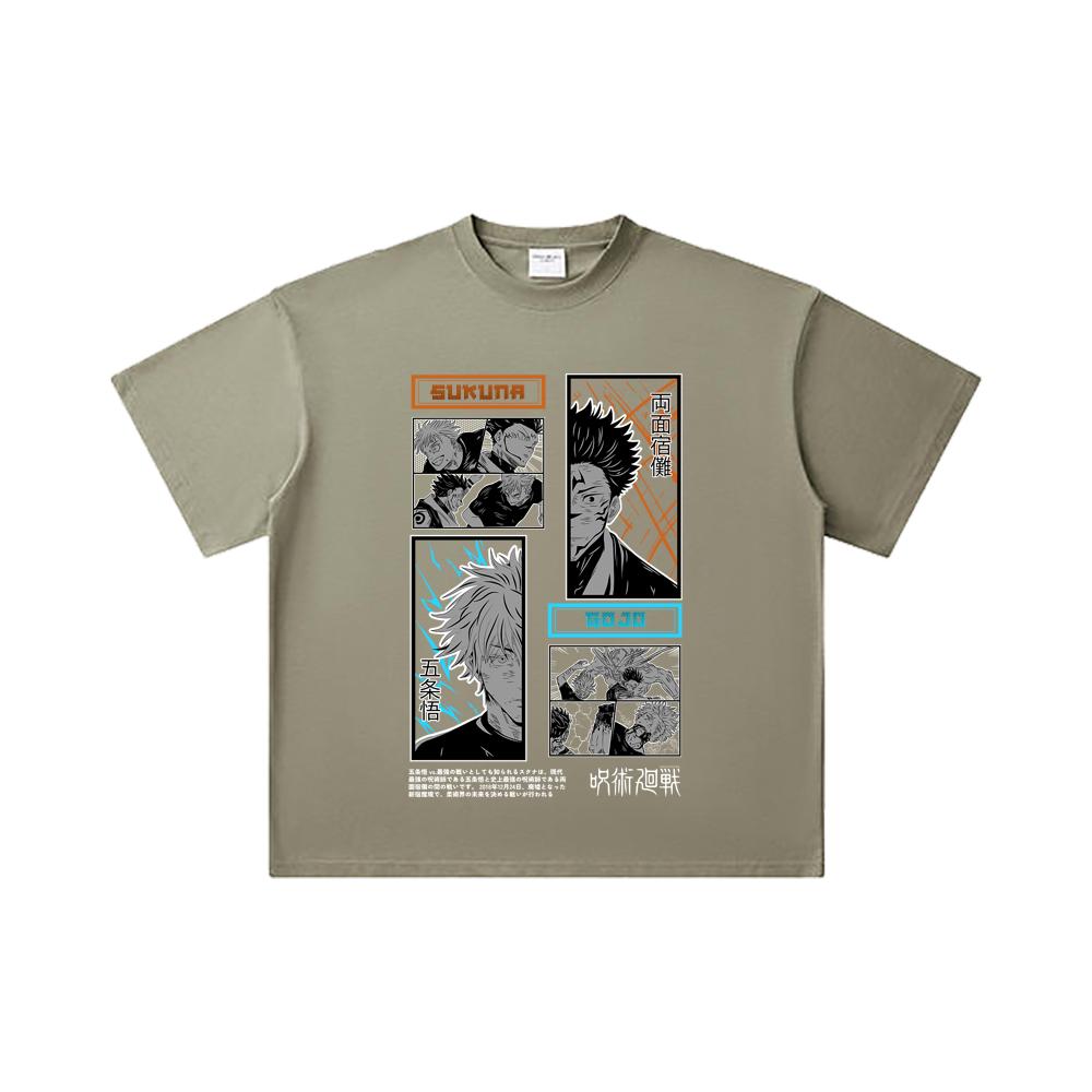 260 GSM Double Yarn 32 Count 100% Cotton Jujutsu Kaisen V33 Gojo Sukuna Print Unisex Heavy Cotton T Shirt