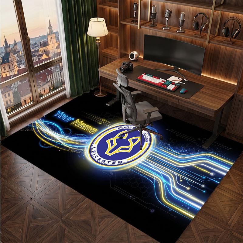 Leicester City Custom Crystal Velvet Rug, Personalized Name Text Print, Football Logo Soft Non‑Slip Floor Mat Home Decor Gift