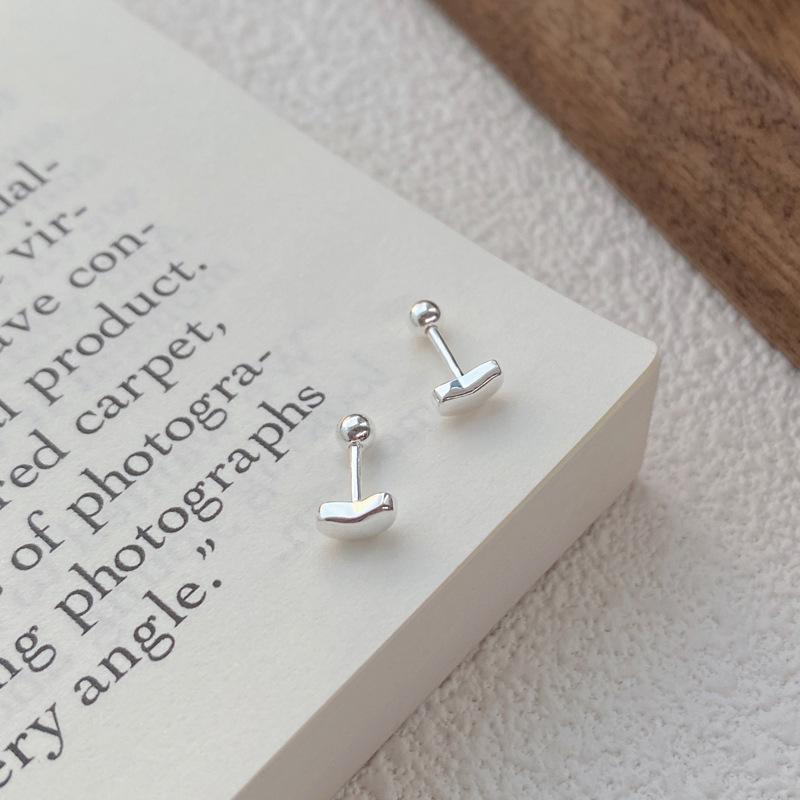 S999 Sterling Silver Smooth Bean Stud Earrings: Small, Simple, Versatile, Screw-Back, Sleep-Friendly, Ear Hole Care Jewelry.