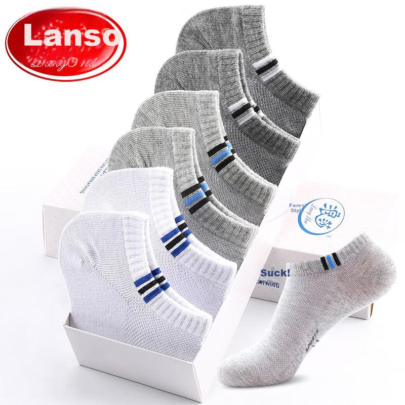 LANGSHA Men's Cotton Short Socks, Breathable Mesh Boat Socks for Summer, Thin Casual Cotton Socks, 6 Pairs Pack