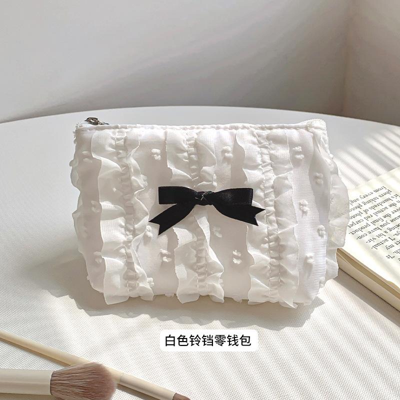 Cute Cosmetic Bag Cosmetic Bag New Lace Bow Large Capacity Change Bag Clutch Bag Women's Storage Bag