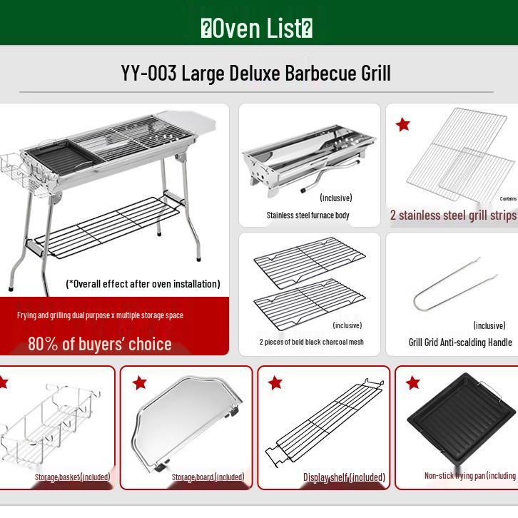 Large Stainless Steel Portable BBQ Grill: Outdoor Folding Barbecue Stove for Camping and Home.