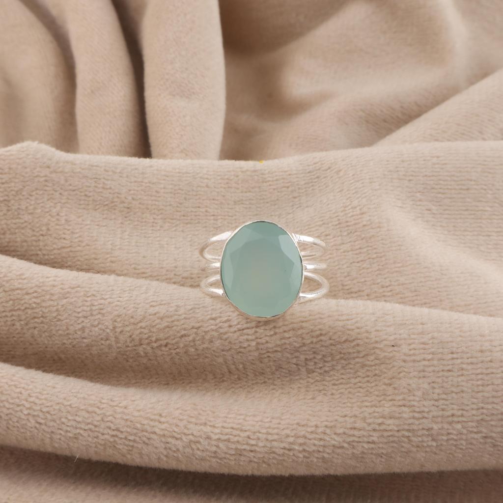 Aqua Chalcedon Edelstein 925er Sterling Silber Designer Verlobungsring Für Deine Liebe RR-73-19