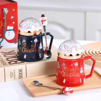 Weihnachtstassen mit Deckel und Weihnachtsmann-Löffel Kreative Planet Keramiktasse Weihnachtsgeschenk Kaffeetasse Milchtasse Trinken Für Zuhause Büro