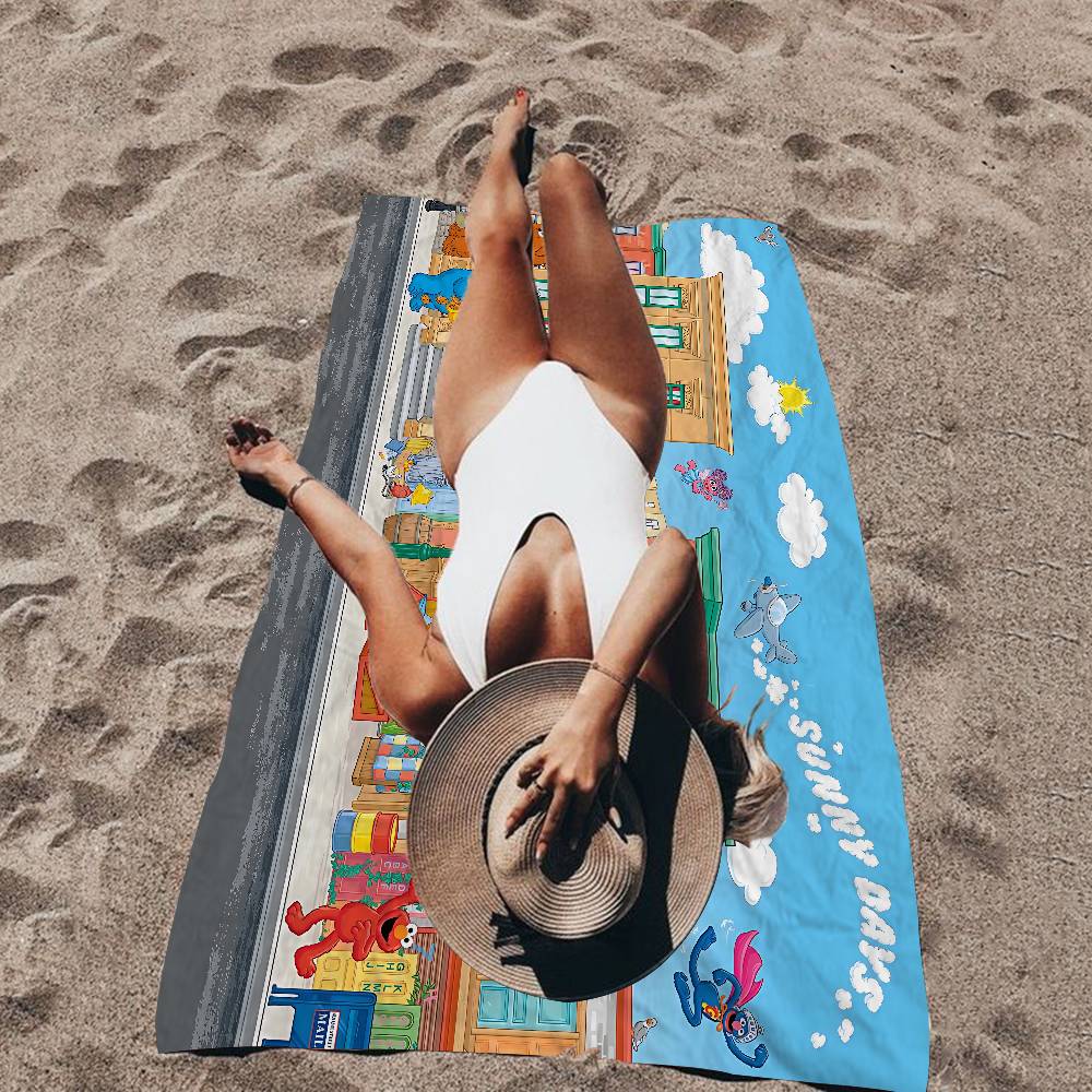 Cartoon S-Sesame-S-Street Bath Towel Microfiber Soft Water Absorbing Breathable For Girl Kids Decorative Cartoon Beach Towel