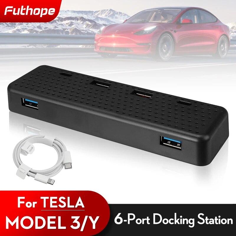 Futhope Glovebox Aarmrest USB Hub Ports for Tesla Model 3 Y -2022 Splitter Docking Station 6/4 In 1 Co-pilot USB Spiliter