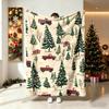 Retro Christmas Truck Pine Forest Print Flannel Blanket Soft Cozy Sofa Throw Blanket Portable Nap Blanket Warm Holiday Decora