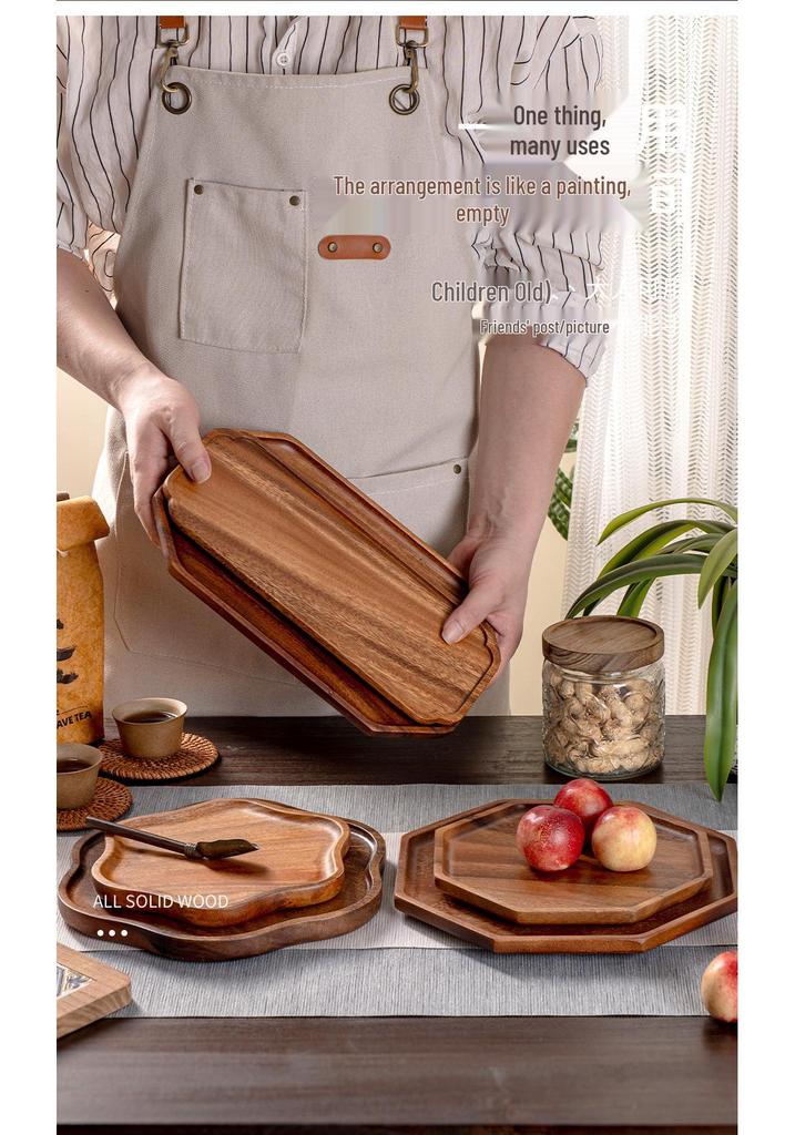 Walnut Octagonal Tea Tray, Irregular Waterproof Solid Wood Plate, Dried Fruit & Photography Display