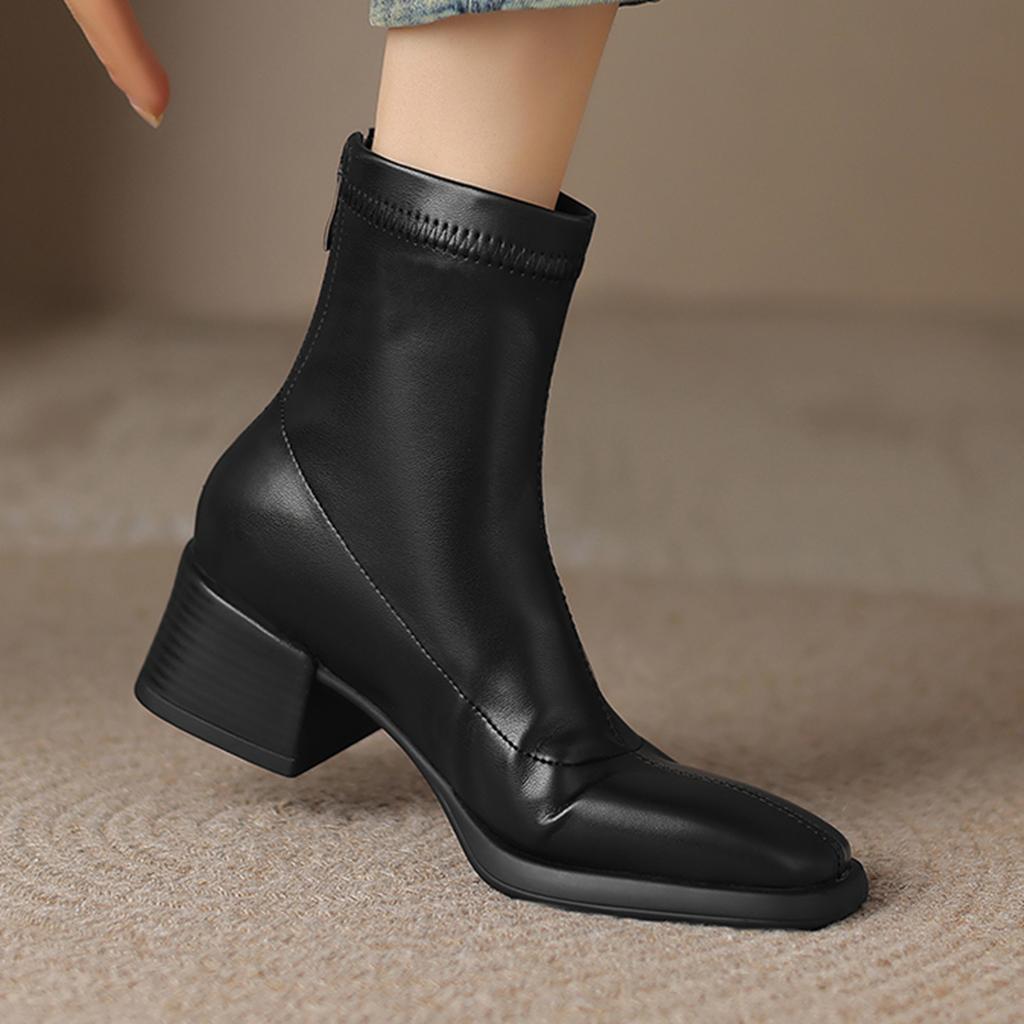 Krazing Pot Microfiber Autumn Winter Shoes Thick Med Heels Size 43 Chelsea Boots Zipper Ankle Boots