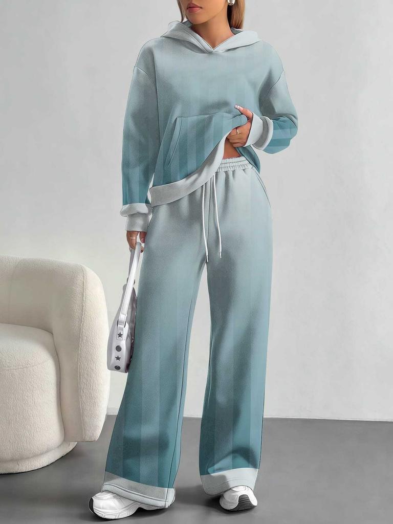 Flame splicing European and American autumn and winter casual long-sleeved suit women's hooded sweater trousers two-piece set