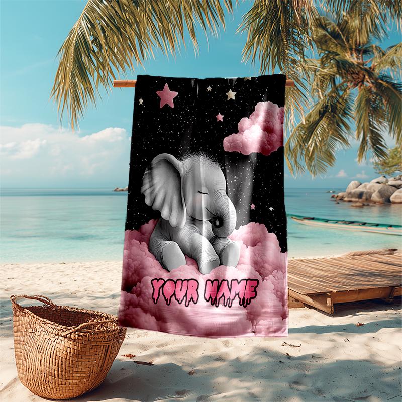 1PC Custom Name Ethereal Elephant Dreamscape Beach Towel Highly Absorbent And Sand-Resistant Towel for Swimming, Pool, Yoga, And Travel Lightweight