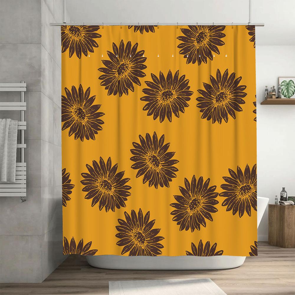 Sunflower Shower Curtain Bath Decor For Home Bathroom Modern Floral Print In Yellow Brown 72 X 84 Inches (183Cm X 213Cm)