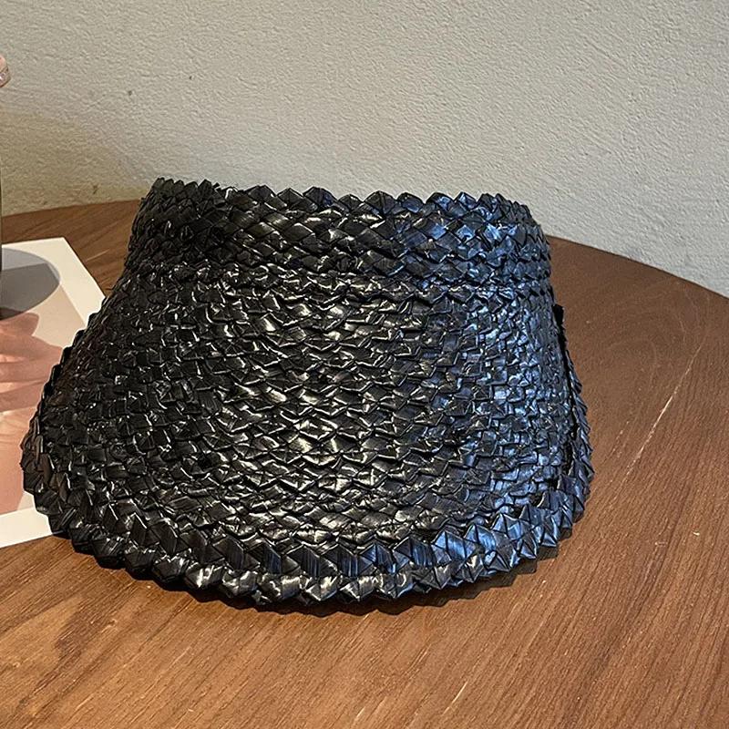 Empty Top Sun Visor Hat for Women Natural Straw Wide Brim Sun Cap Girl Sunshade Summer Versatile Beach Hat Derby Vacation Hat