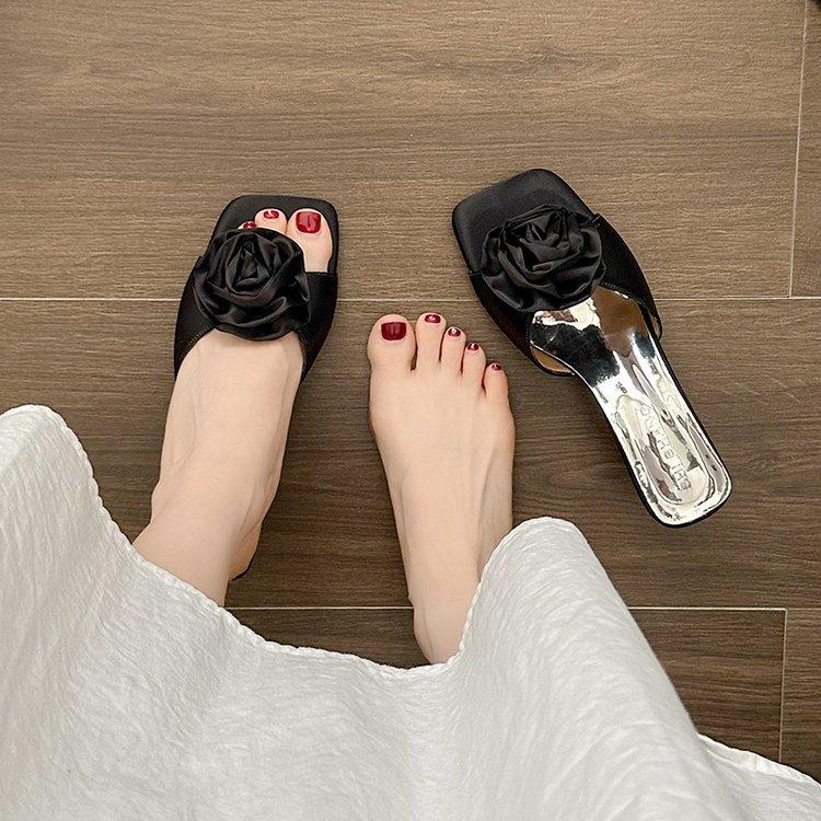 Fashion New Summer Flowers Temperament Sandals High-heeled Slippers Sexy Peep Toe Fashion Party Ladies Mules Heeled Slides for Women
