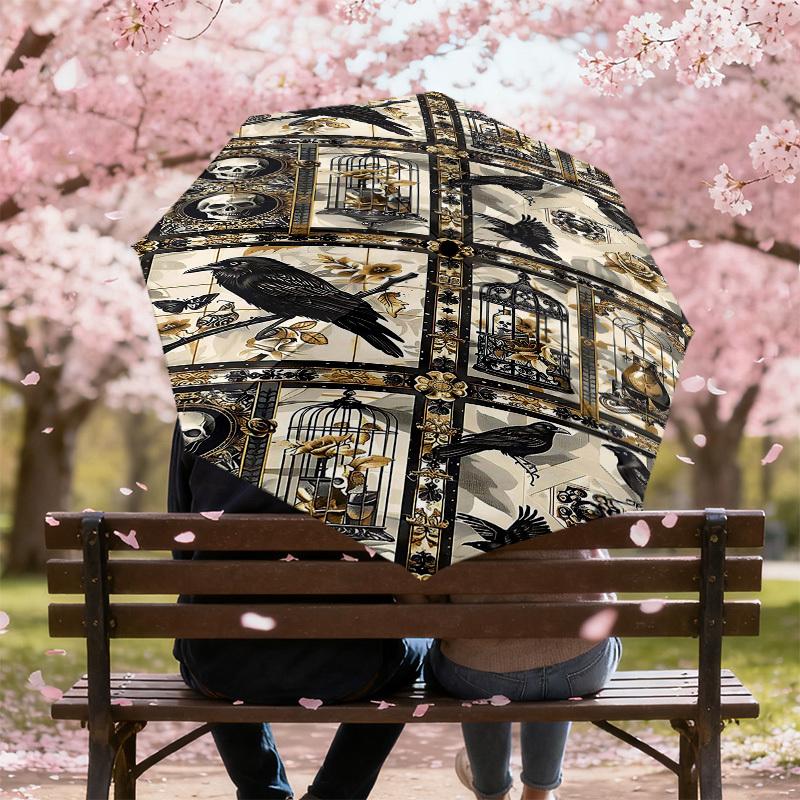 1PC Crows, Gothic Umbrella-8-Rib Reinforced, Automatic Open, Lightweight & Durable, Cute Fashion Accessory for Outdoor-T330
