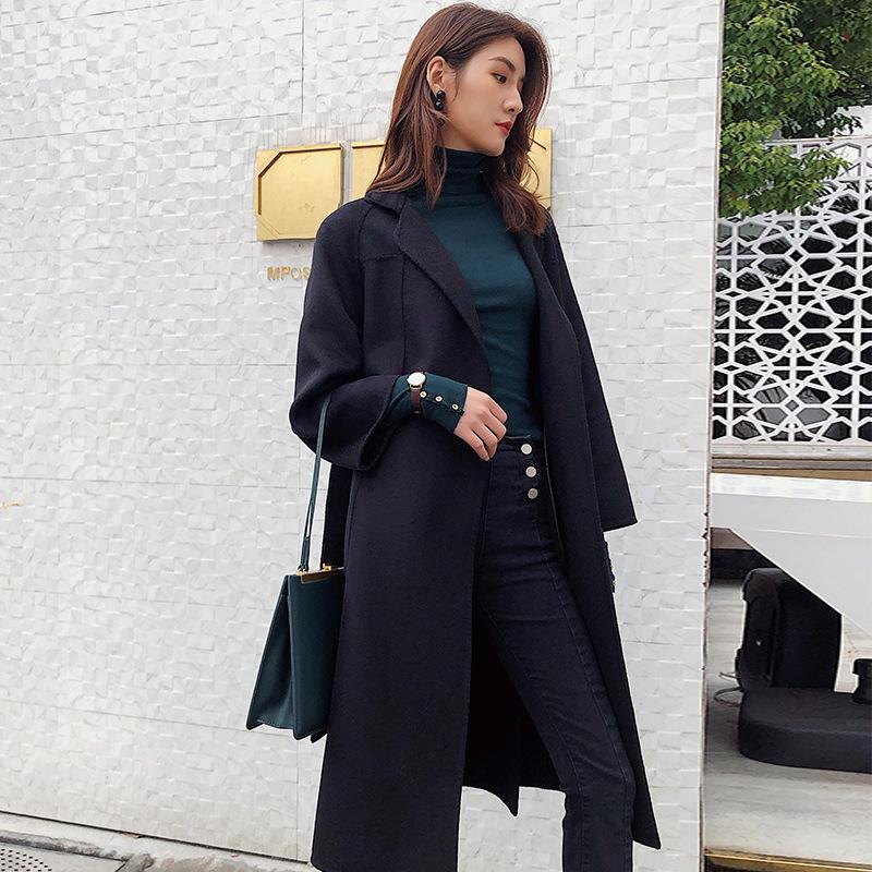 

«2024 Свободное двухстороннее кашемировое длинное пальто — модная шерстяная куртка высокого класса» XXL чёрный