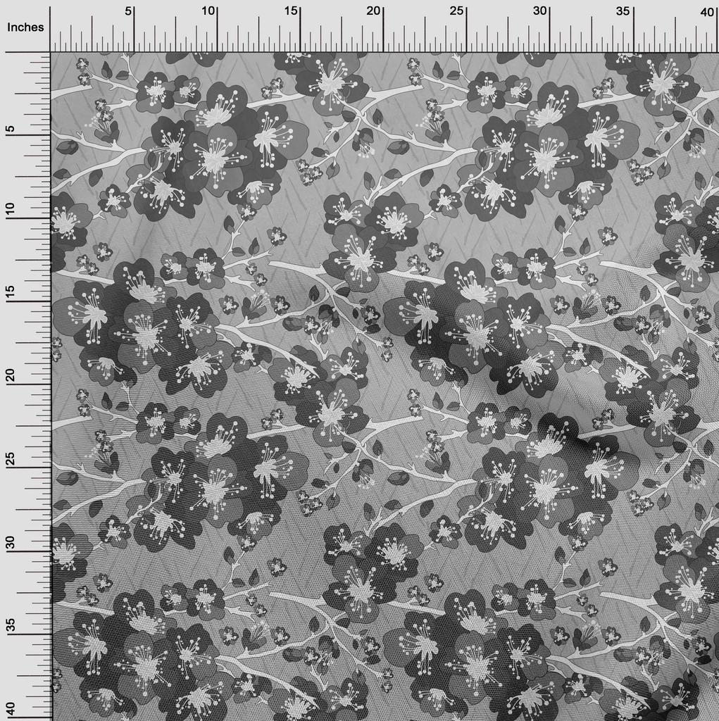 oneOone Cotton Flex Gray Fabric Asian Chinese Floral Diy Clothing Quilting Fabric Print Fabric By Yard 40 Inch