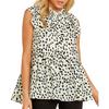 Women Polka Dots Leopard Printed Ruffled Short Sleeve Shirt
