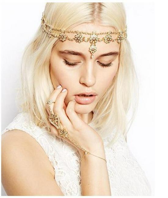 European and American Bohemian Pearl Rhinestone Flower Forehead Hairband Alloy