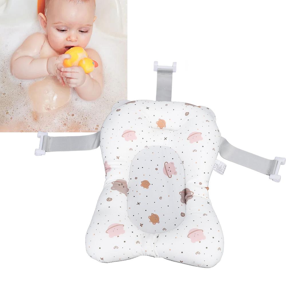 Soft Baby Bath Support Cushion Pad Cute Cartoon Bear Pattern Newborn Bathtub Floating Pillow Mat White