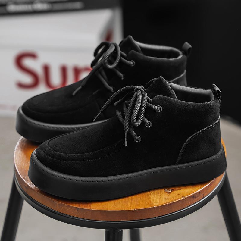 

Мужская обувь 2025 весна новая флип мех повседневная простая ретро рабочая обувь Мартин мужские высокие кеды для работы 39 чёрный