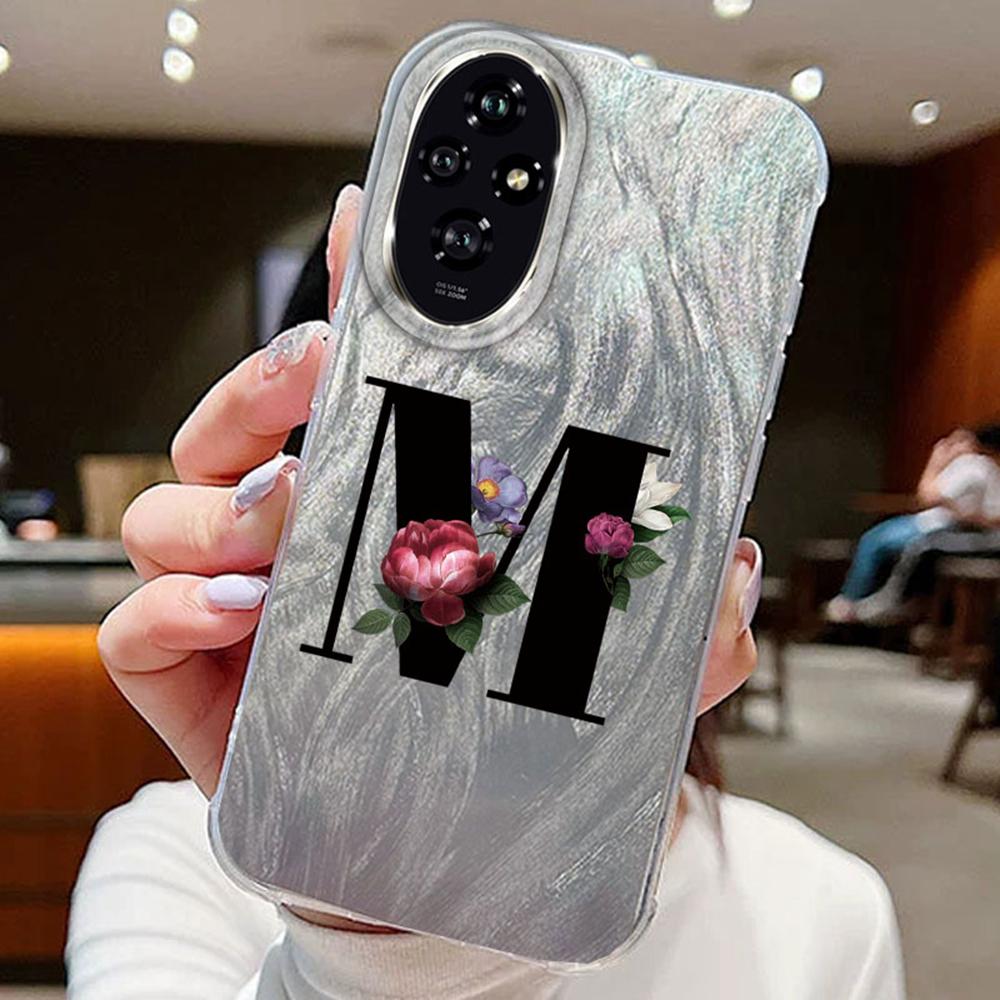 

Черный градиентный чехол с буквами AZ и цветком для Huawei Honor 400 200 Lite 200pro X9a X9c X8a, чехлы для телефонов, мягкий силиконовый бампер, жесткая задняя крышка из ПК Honor 400 Lite белый