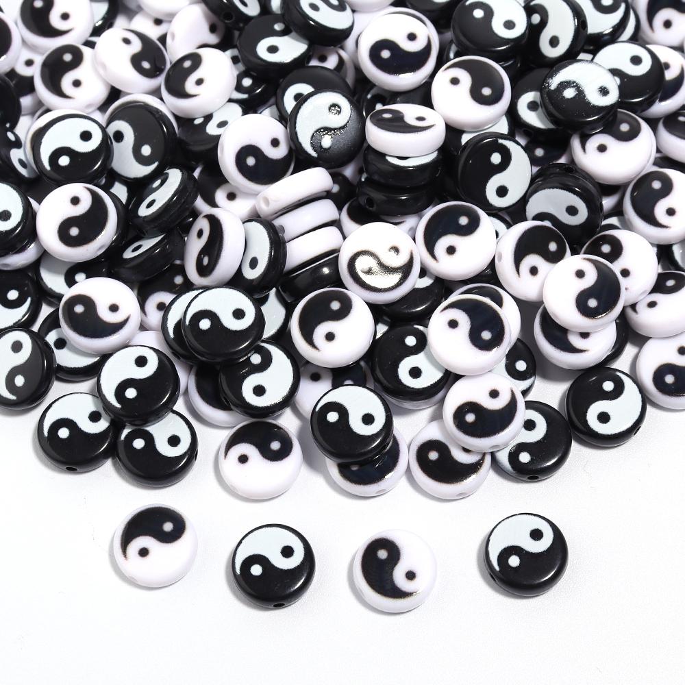50-100pcs7 11mm Yin Yang Acrylic Beads for Jewelry Making Tai Chi Loose Spacer Beads DIY Bracelet Ncklace Accessories Wholesal