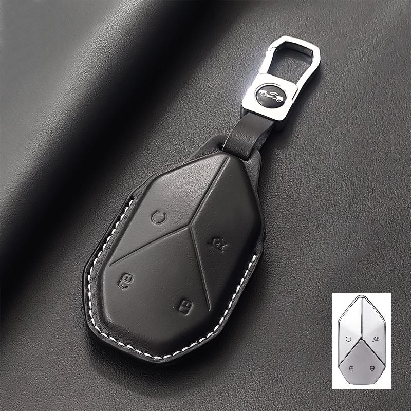 Genuine Leather Car Key Case Cover Fob For Byd Leopard 5 Bao 5 Leopard 8 Bao 8 Keychain Protector Luxury Durable Accessories