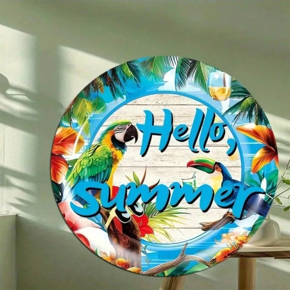 

Tropical Parrot Metal Tin Sign 7.87 Inch Hello Summer Wall Art For Home Kitchen Patio Decor 20x20 різнокольоровий