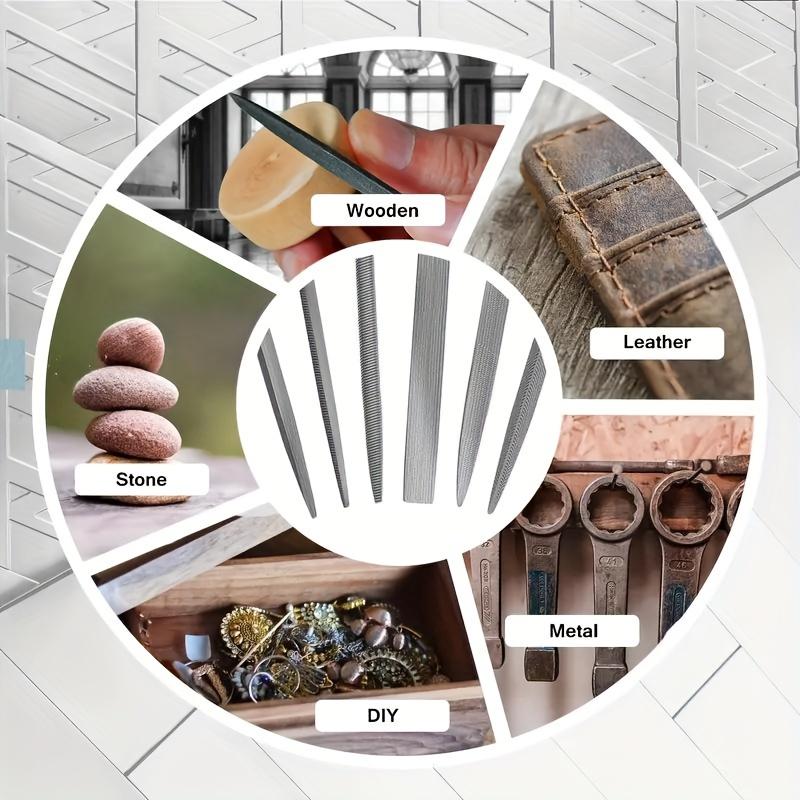 6-Piece Needle File Kit with High Temperature Quenching and Rubber Handle - Includes 6 Shapes Flat, Flat Warding, Square, Triang