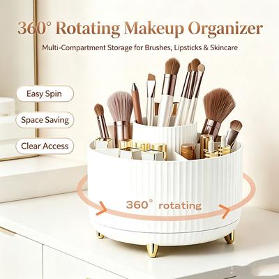Organizzatore per Trucco Rotante a 360° - 1 pz Contenitore Cosmetico in Plastica con 5 Scomparti - Porta Multifunzione per Pennelli