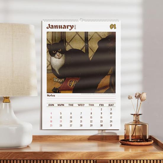 2026 Wall Calendar 12-Month Strange Cats In Renaissance Paintings Calendar for Home Office Unique Historical Cat Art Calendar for Cat Lovers